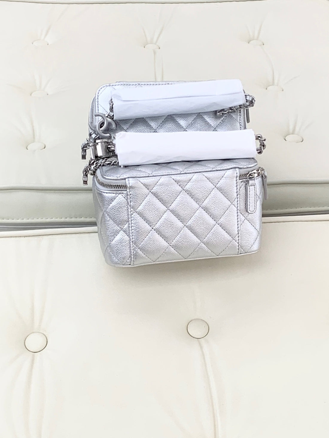 Chanel 25P Mini Bowling Bag, White