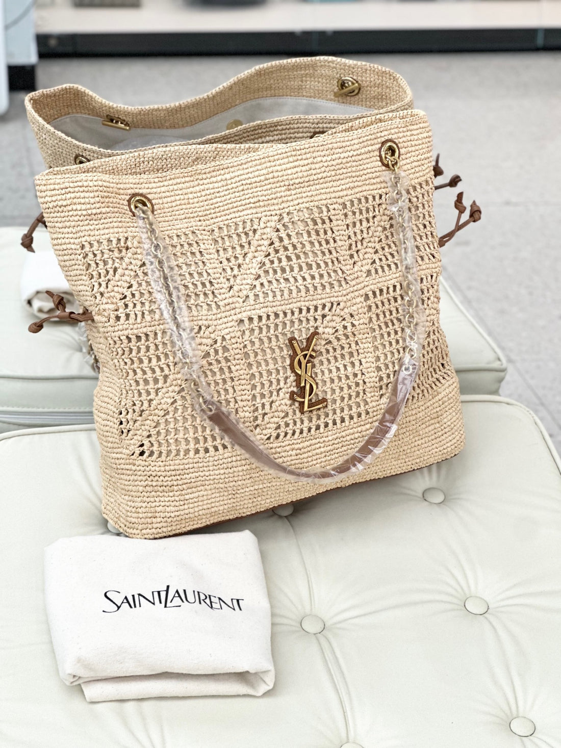 YSL Jamie Medium Raffia Woven Handbag, Natural Color