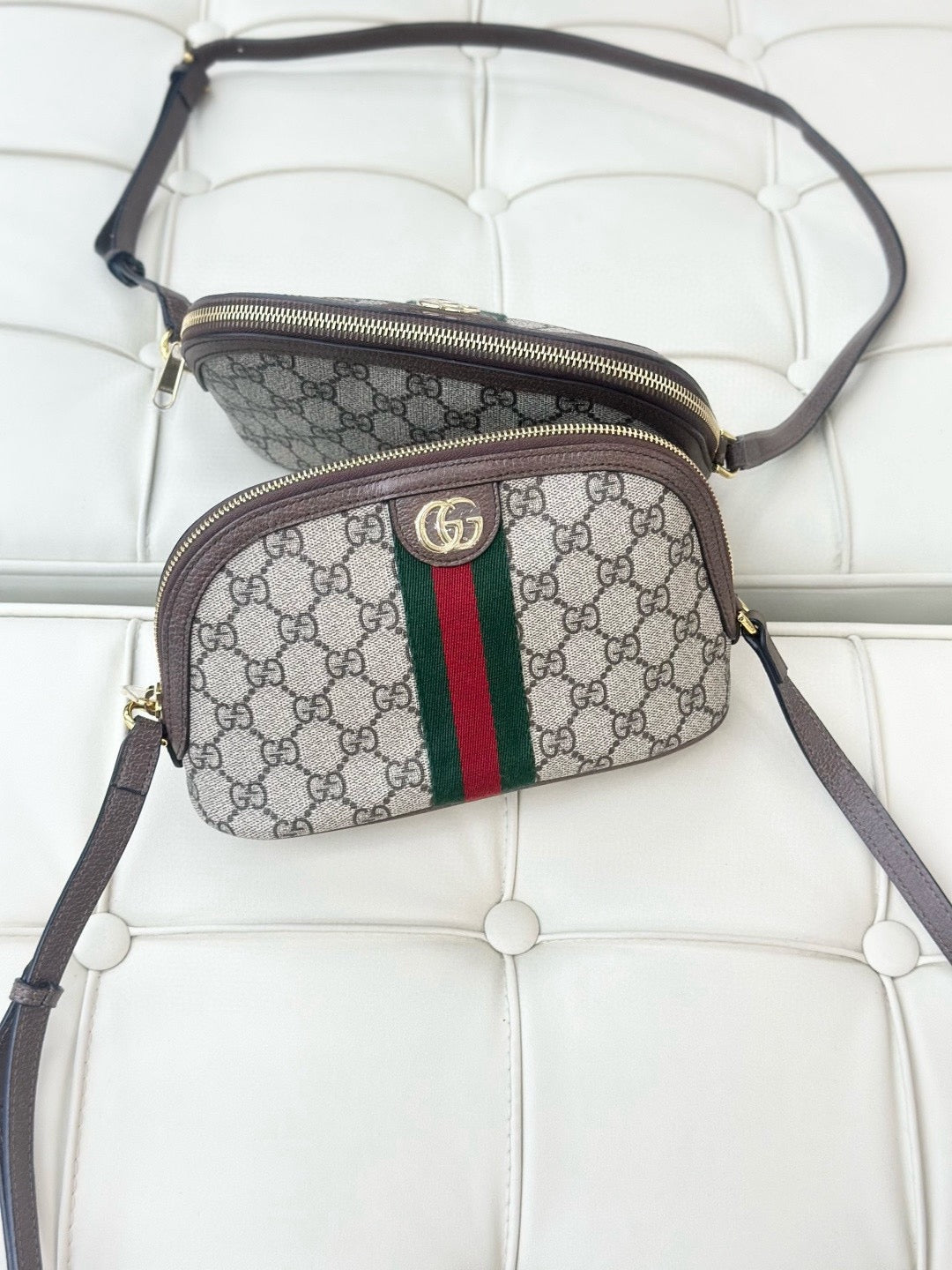 Gucci Ophidia series brown monogram shell cosmetic bag with gold hardware (modified)