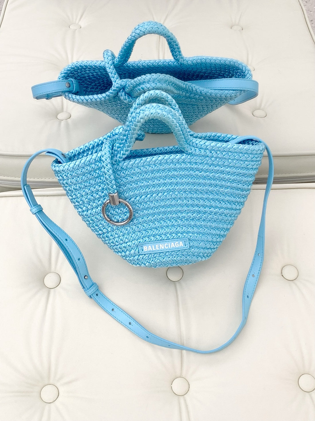 Balenciaga Blue Woven Tote Bag