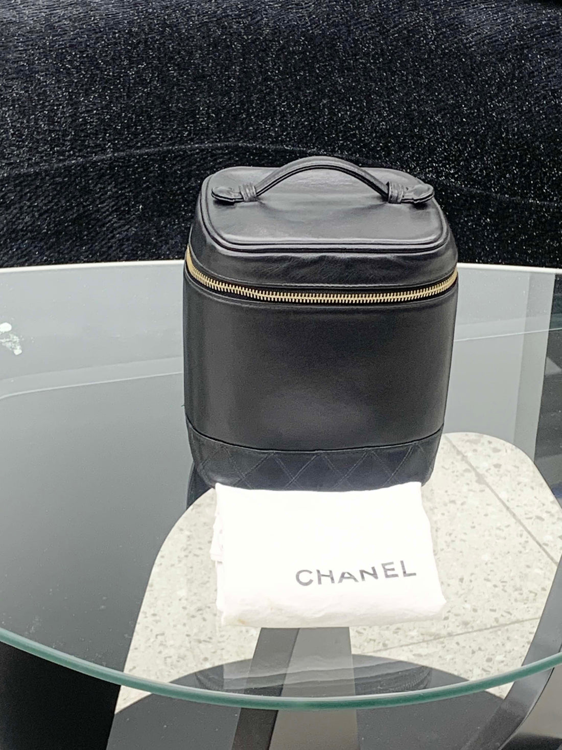 Chanel Black Leather Makeup with Gold Buckle