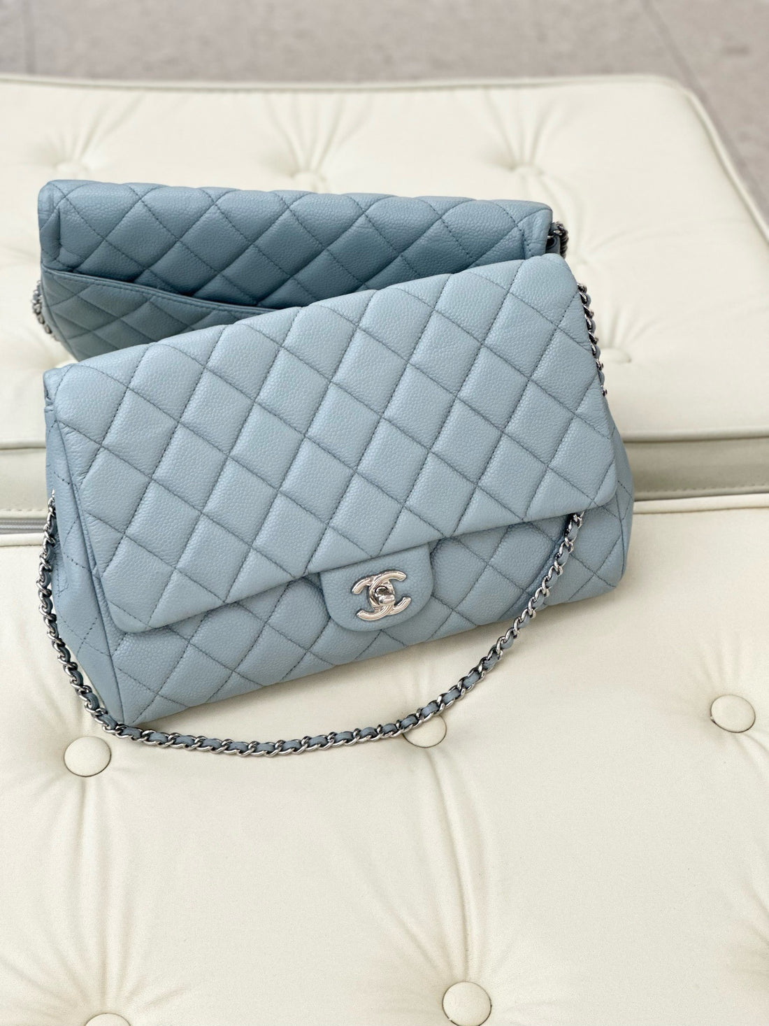 Chanel Timeless Classic Flag in Misty Blue with Lychee Textured Leather