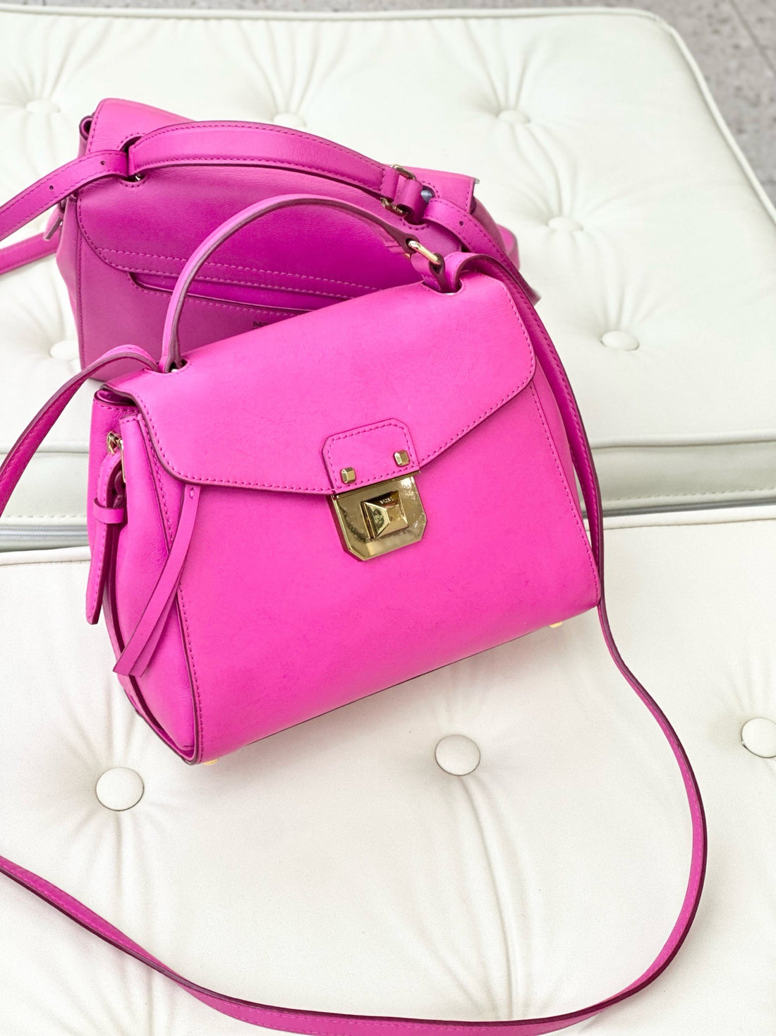 MCM Rose Pink Full Leather Bag with Gold Buckle