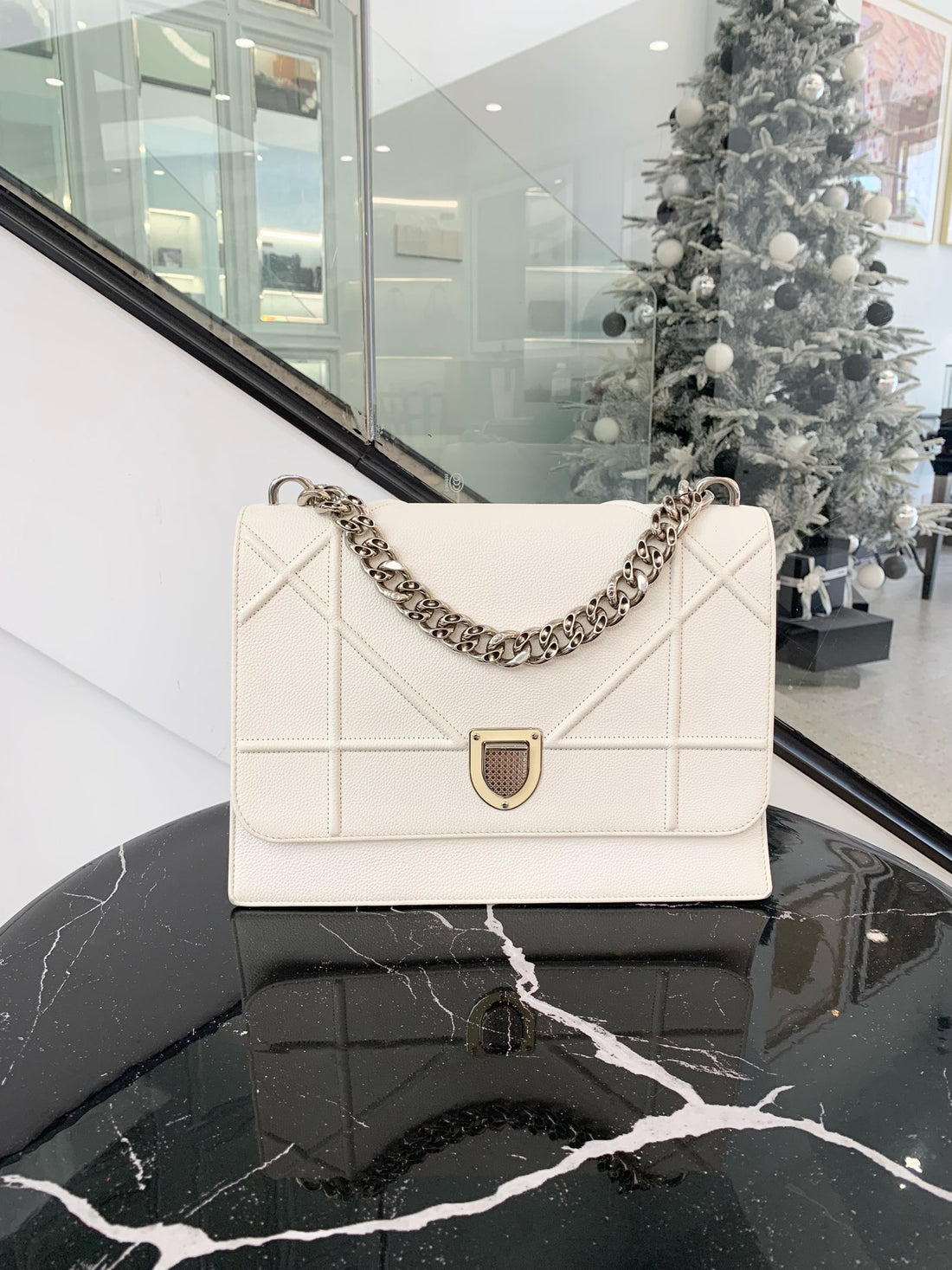 Dior white cannage silver shield bag