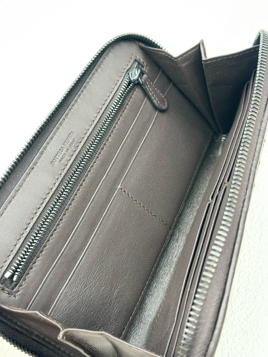 Bottega Veneta Dark Brown Full Leather Woven Long Wallet