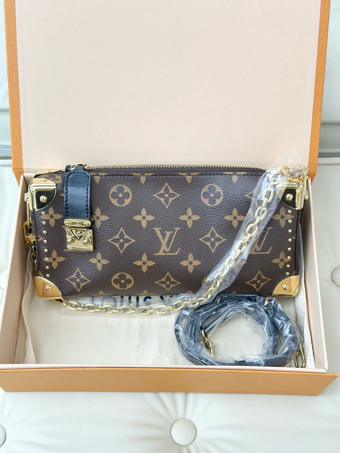 Louis Vuitton Slim Trunk two-way chain shoulder bag, Monogram Reverse, brown, gold hardware