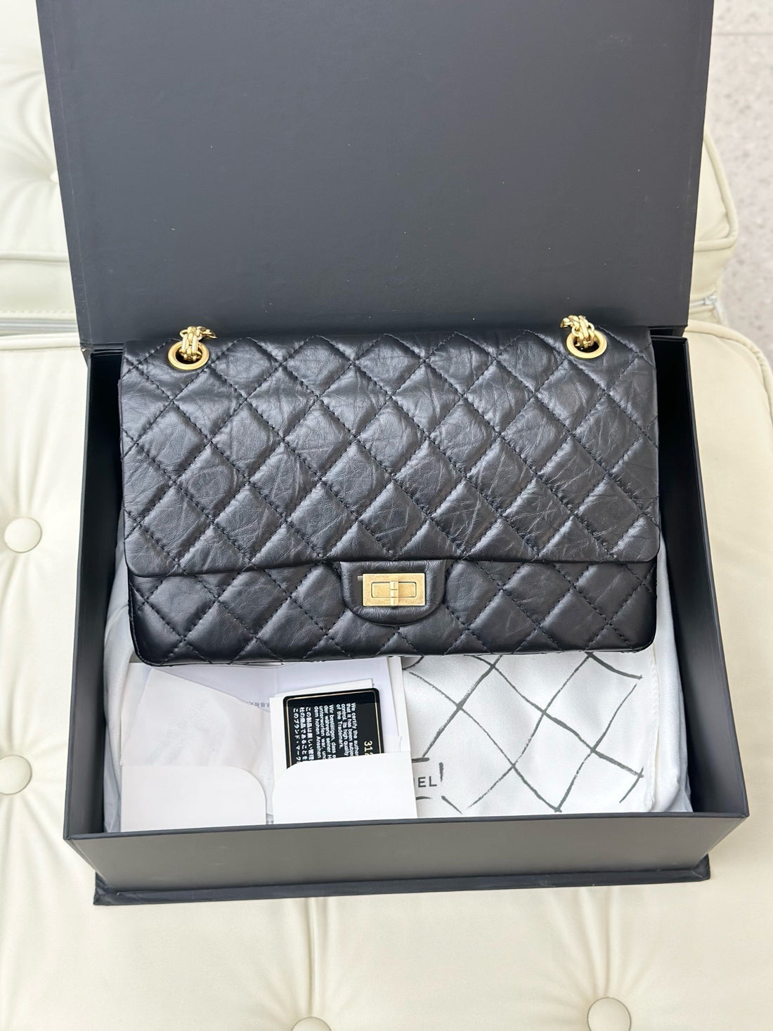 Chanel MAXI 2.55 handbag, black/gold