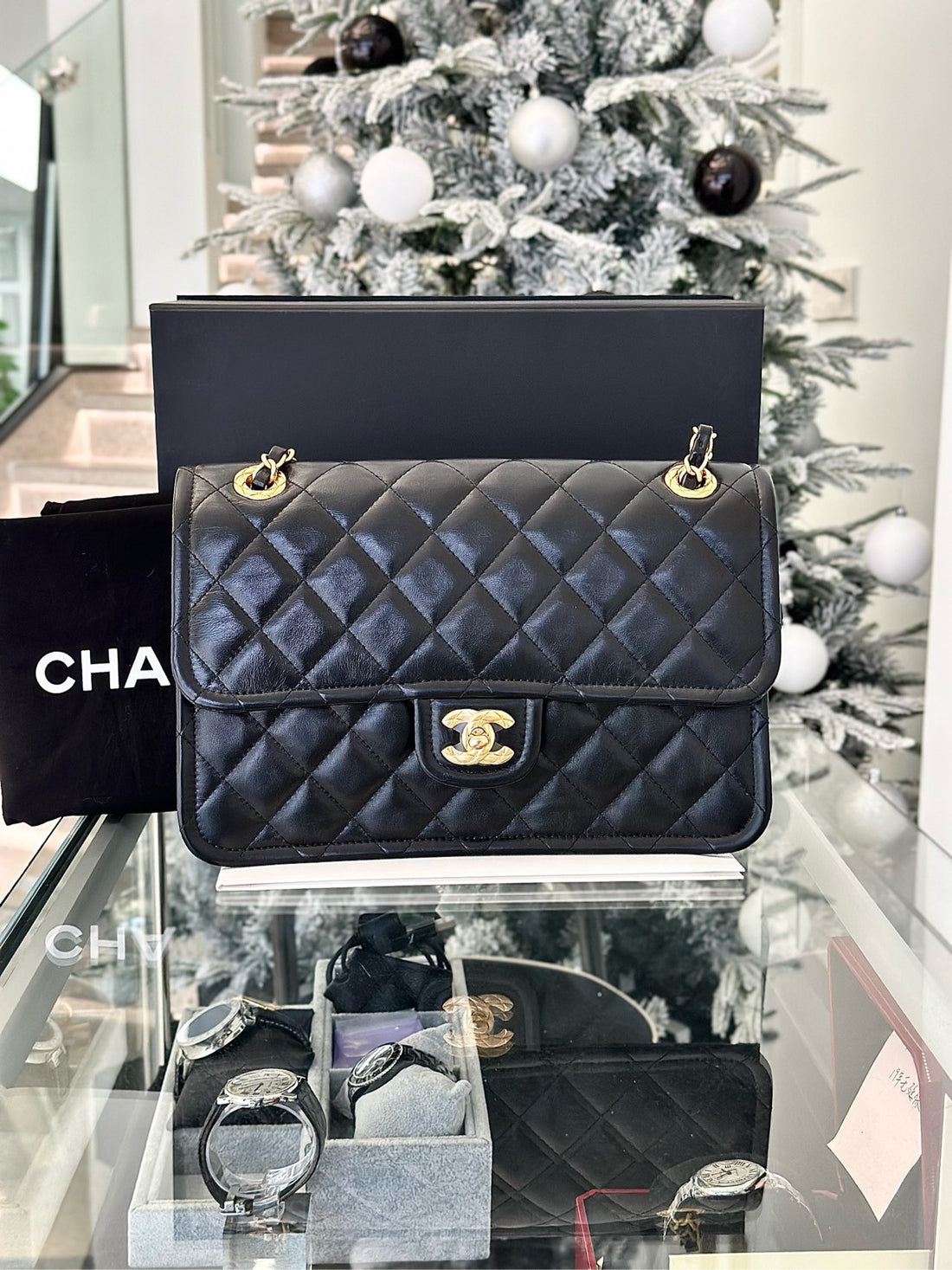 Chanel black single-flap lambskin bag