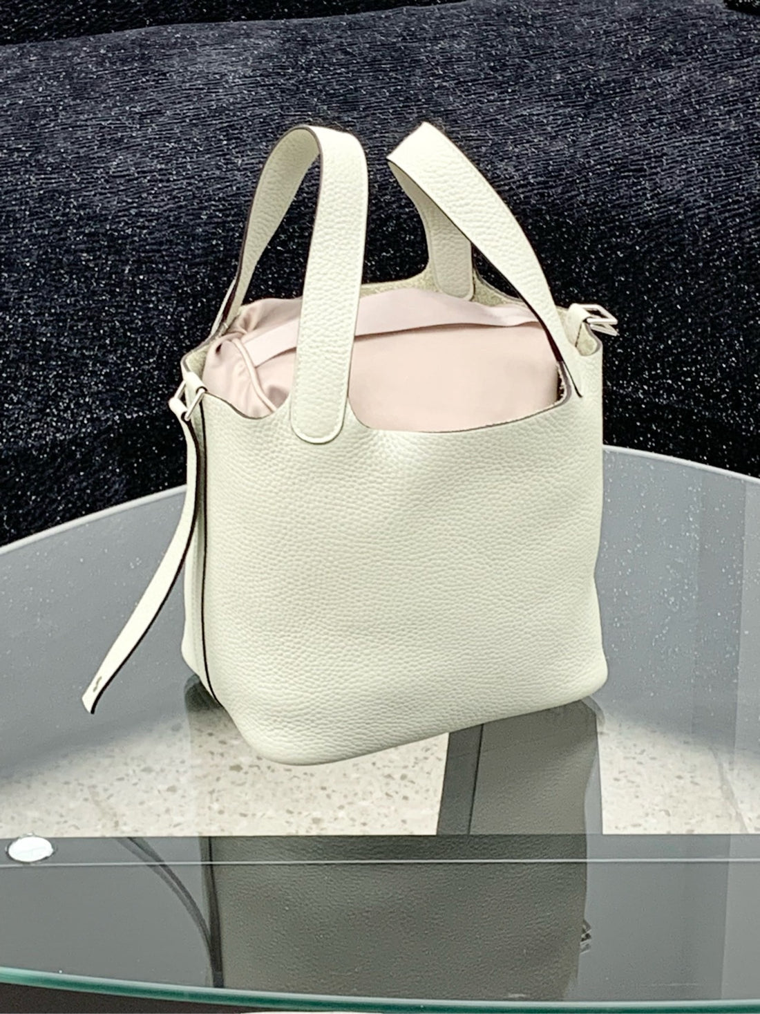 Hermes Picotin Bucket/Basket Bag 18 OW Ice Crystal Grey Handbag