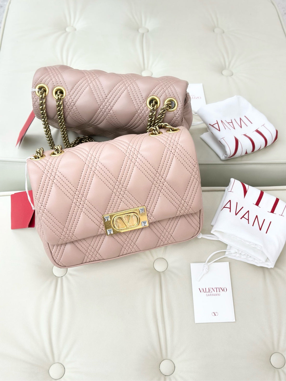 Valentino Gallavani  Beige quilted Nappa leather shoulder bag