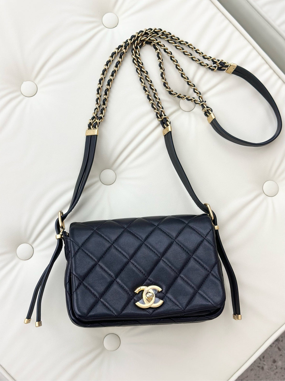CHANEL 23B Black with Gold Hardware, Lambskin Leather, Chain Link Flap Bag