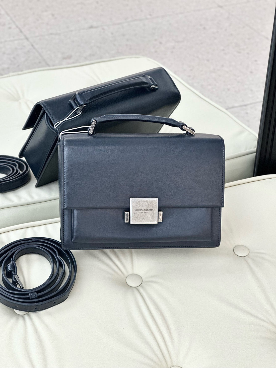 Yves Saint Laurent Bellechasse Dark Blue Box Leather Handbag/Shoulder Bag