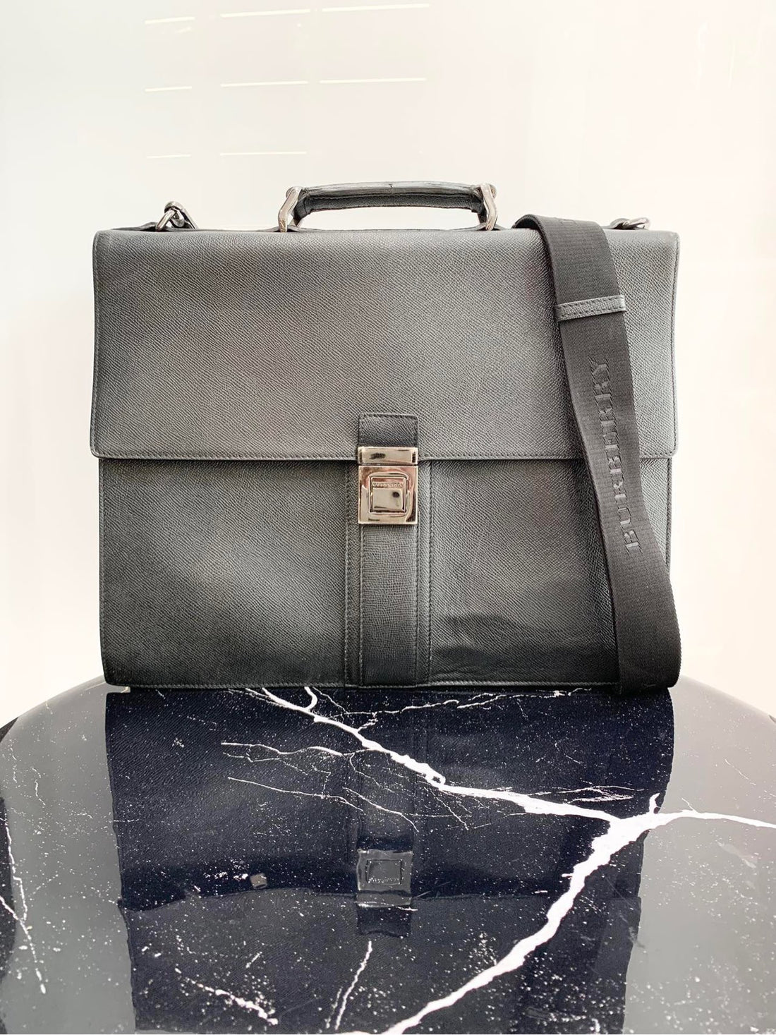 Burberry Leather Shoulder/Crossbody Bag with Silver Hardware and Check Lining