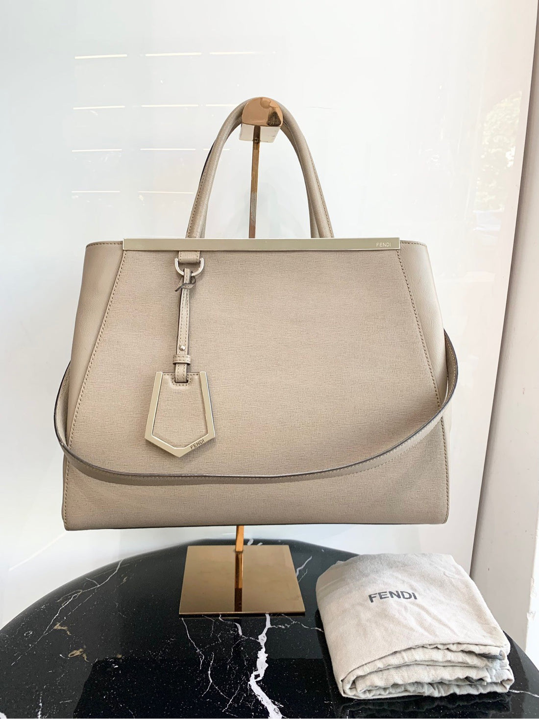 Fendi Tortora Vitello Leather Medium 2Jours Elite Handbag