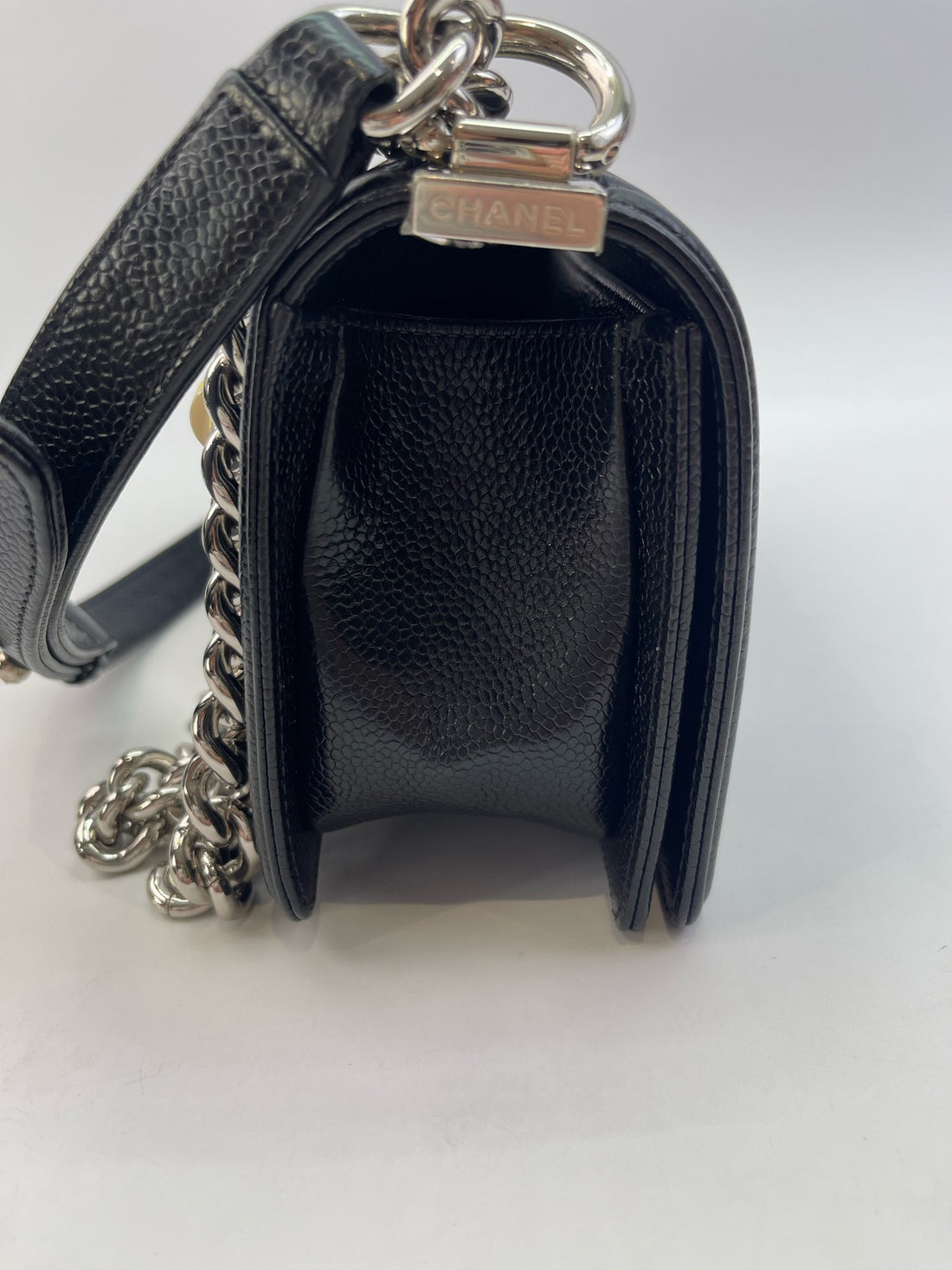 Chanel Le Boy in Black Silver Lychee Leather