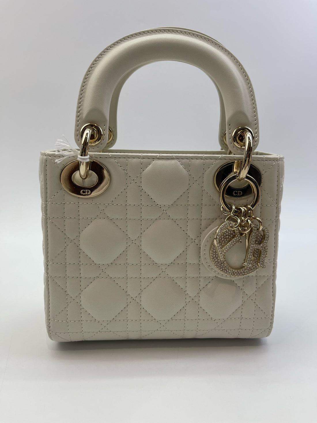 DIOR White Gold Three-Compartment Mini Lady Dior