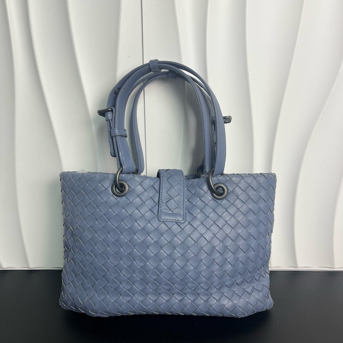 Bottega Veneta Blue Woven Roman Tote Bag