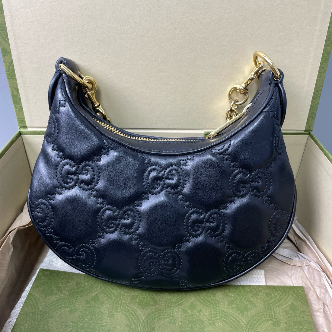 Gucci GG Matelasse Gold Logo Chain Canvas Bag