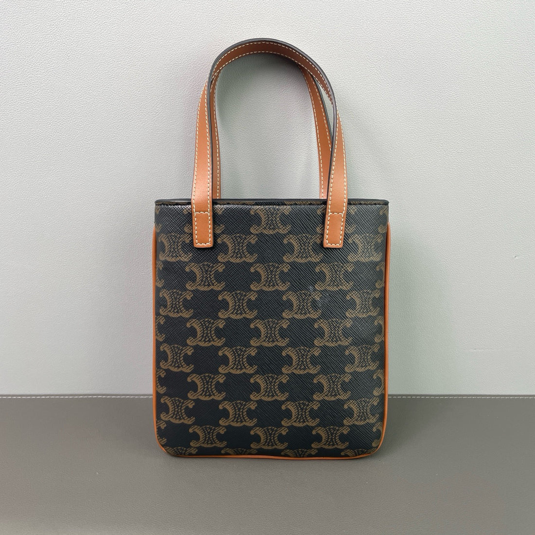 Celine Cabas Micro Triomphe Canvas and Leather Handbag, Women's, Brown