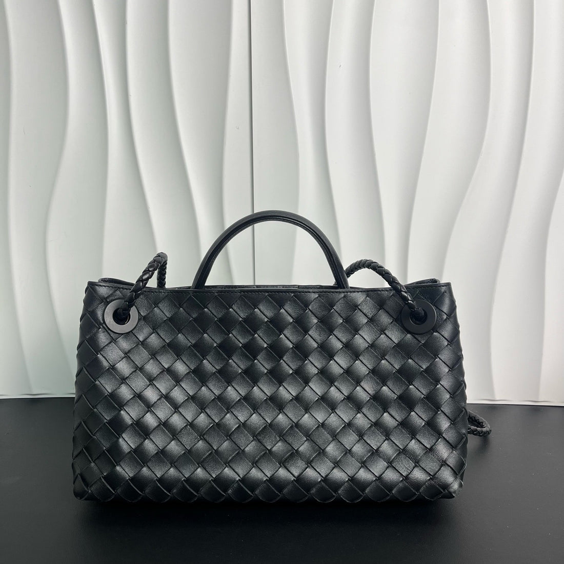 Bottega Veneta  Nappa Intrecciato Small East West Andiamo Shoulder Bag, Black